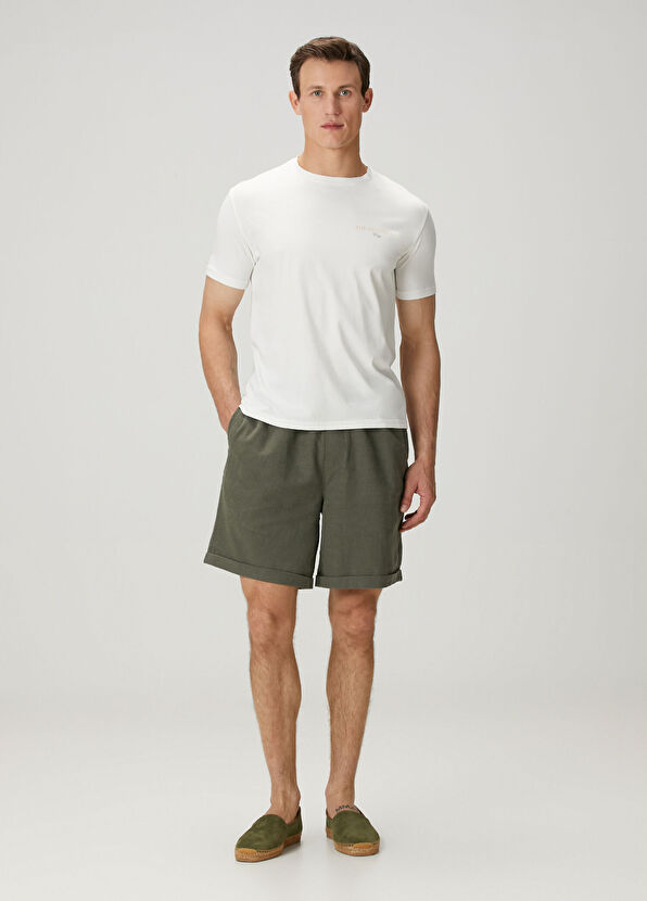 Peninsula Puglia Haki Beli Kordonlu Keten Bermuda - 1