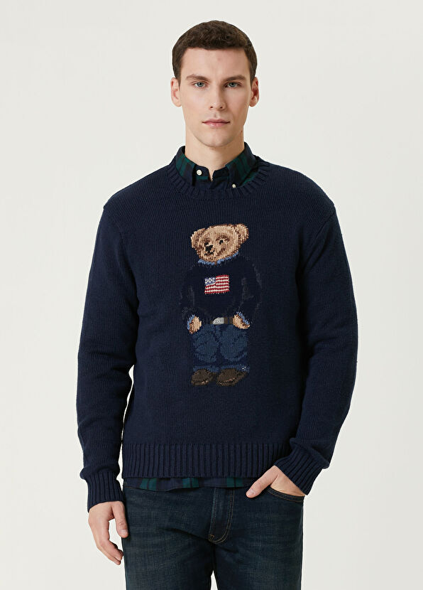 Polo Ralph Lauren Lacivert Logo Jakarlı Kazak - 1