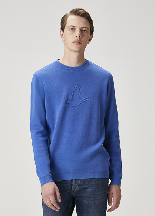 Beymen Club Sax Blue Logo Jacquard Sweater - 1