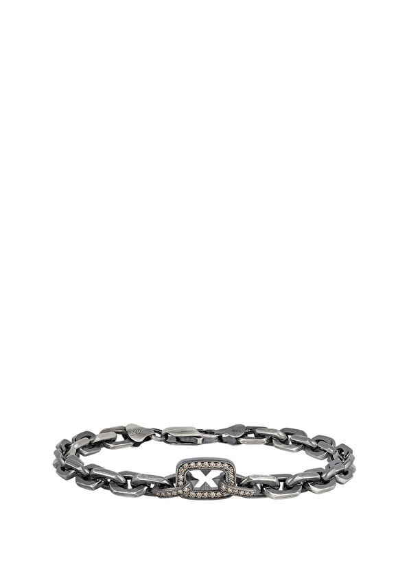 Molu Legend Kahve Pırlantalı Zincir 925 Ayar Gümüş Erkek Bileklik - 1