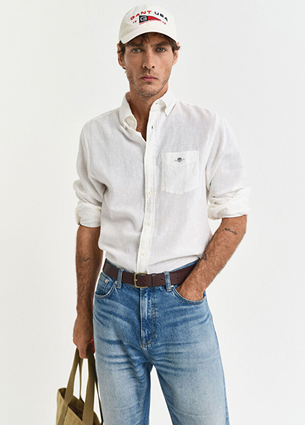 Gant Beyaz Düğmeli Yaka Regular Fit Uzun Kollu Erkek Gömlek - 2