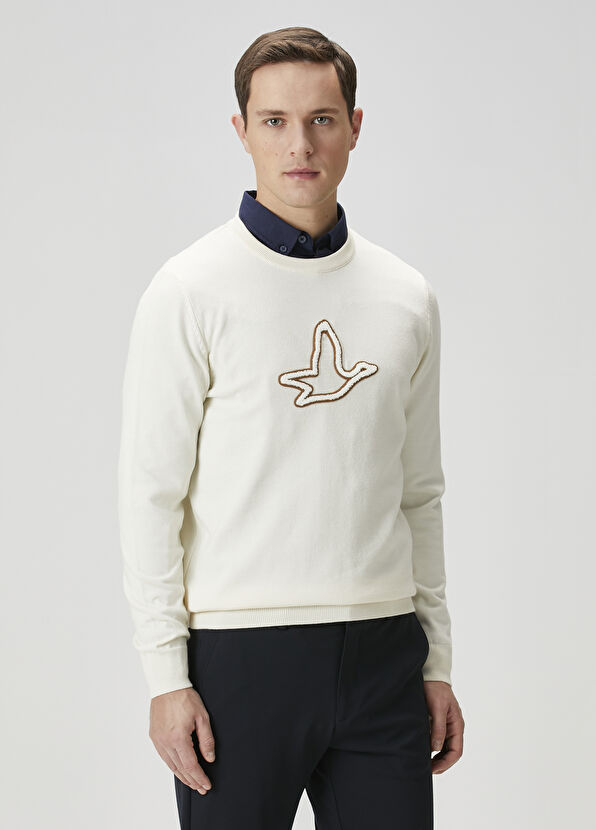 Beymen Club Kırık Beyaz Logo Detaylı Kazak - 3