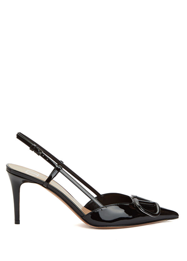 VLogo Siyah Deri Topuklu Ayakkabı - Görsel 3