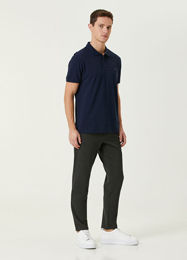 Beymen Club Navy Blue Polo Collar Honeycomb Textured Logo T-shirt - 2