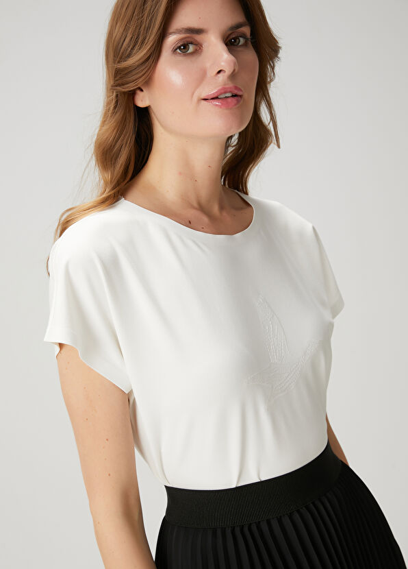 Beymen Club Kırık Beyaz Logo Nakışlı T-shirt - 2