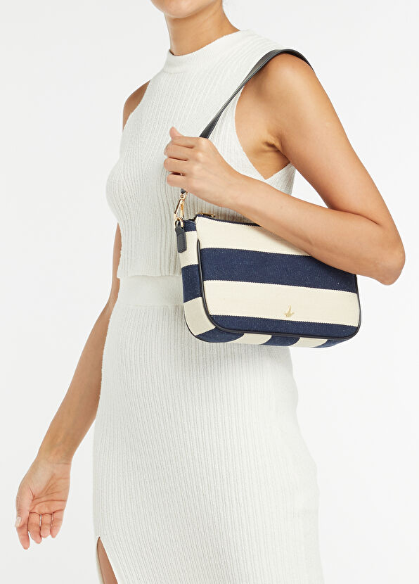 Beymen Club Navy Blue White Striped Women's Linen Bag - 2