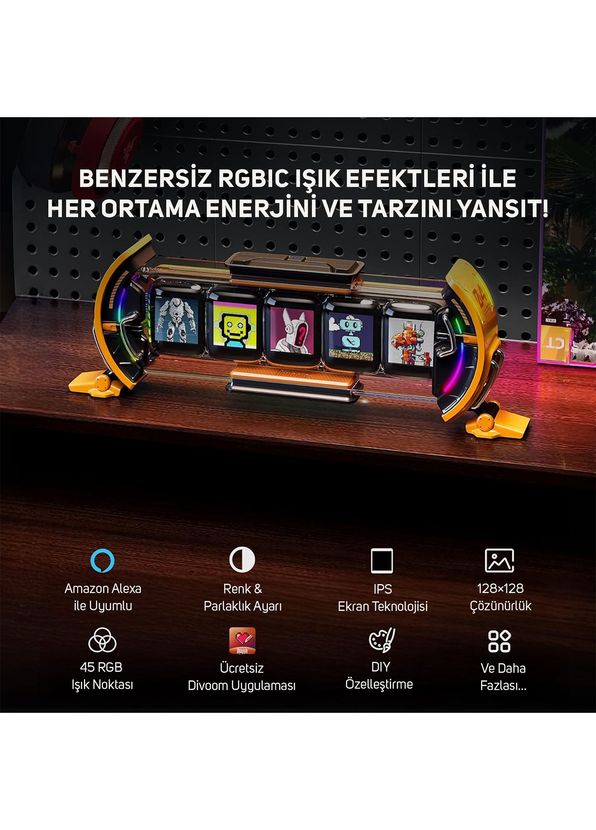 Divoom Times Gate Sarı 5 Ekranlı Rgb Işıklı Akıllı Dijital Saat - 4