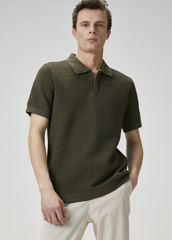 Beymen Club Haki Polo Yaka Kısa Kollu Triko - 1