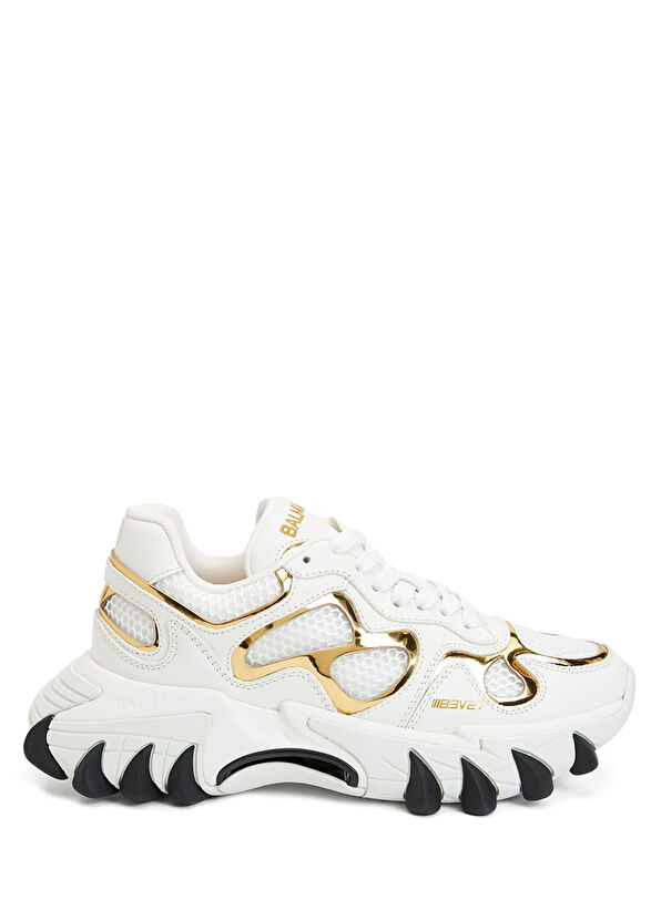 B East Beyaz Gold Logolu Kadın Deri Sneaker - Görsel 3