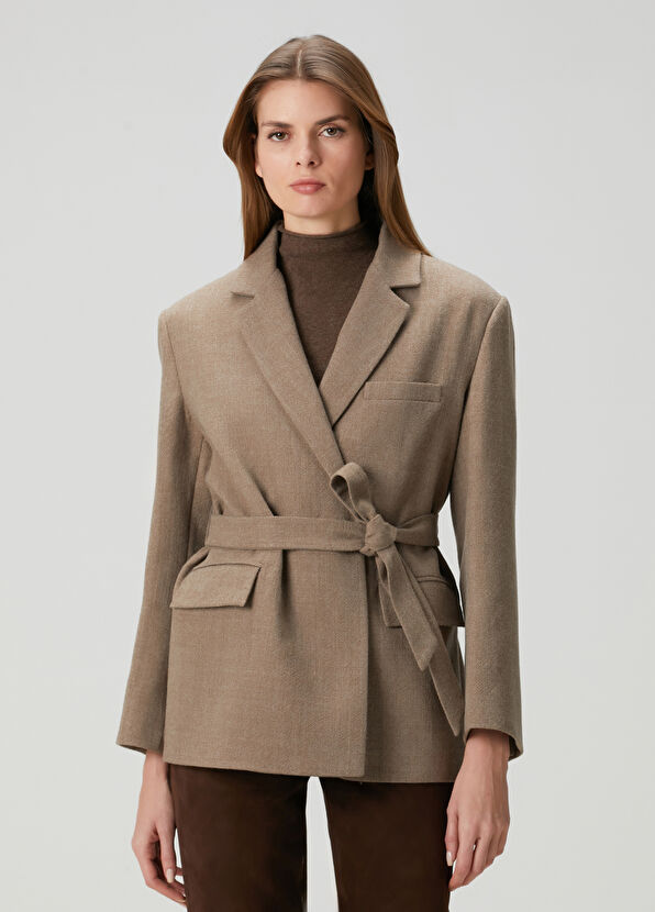 Beymen Club Oversized Camel Kruvaze Yün Blazer - 1