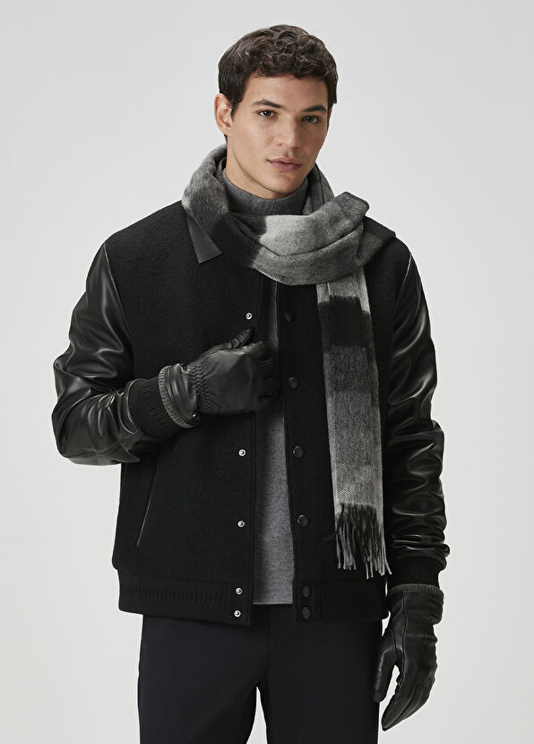 Beymen Club Gri Kare Desenli Erkek Yün Atkı - 4