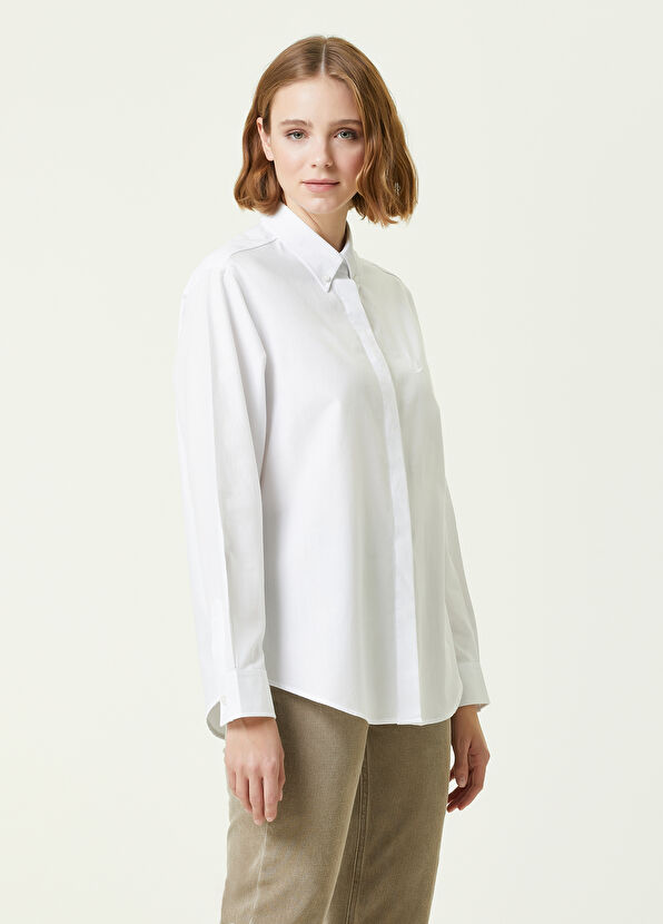 Beymen Club Beyaz Logo Nakışlı Gömlek - 1