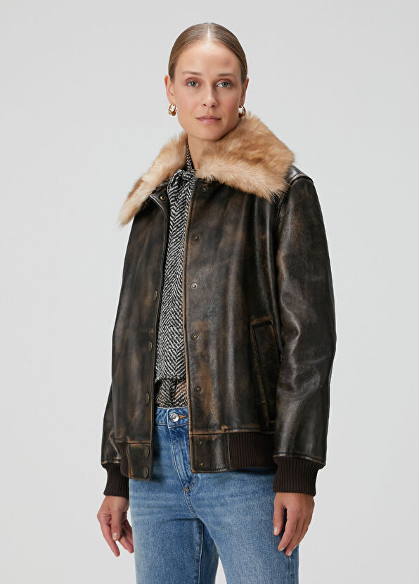 Dolce&Gabbana Kahverengi Deri Ceket - 1