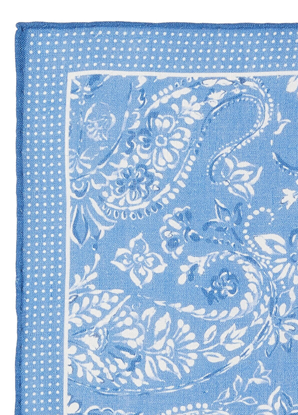 Beymen Club Mavi Şal Desenli Keten Poşet Mendil - 2