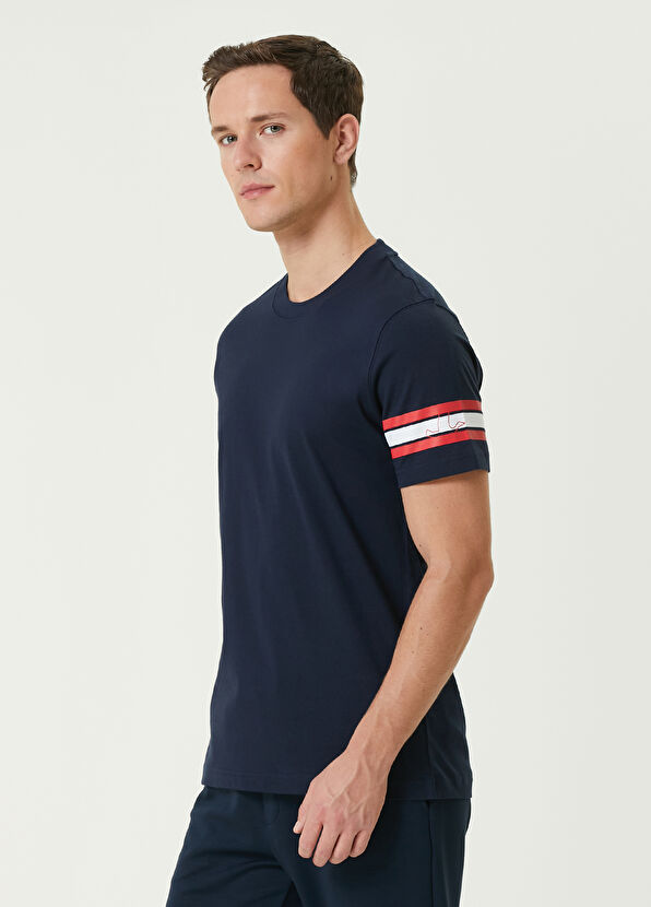 Beymen Club Navy Blue Stripe Printed Logo T-shirt - 4