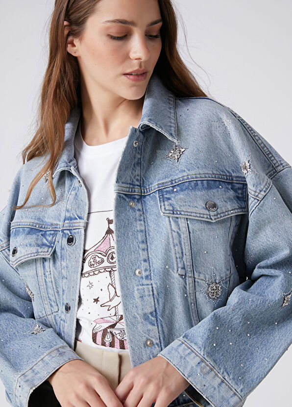 Beymen Club Mavi Serpme Taşlı Denim Ceket - 1