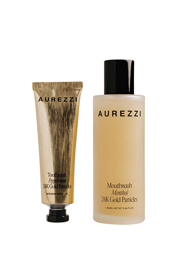 Aurezzi Travel Duo Gold Ağız Bakım Suyu 80 ml + Menthol Gold Diş Macunu 25 ml 2'li Seyahat Boy Ağız Bakım Seti - 1