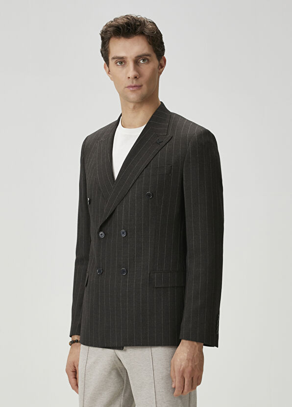 Beymen Club Anthracite Striped Wool Jacket - 3