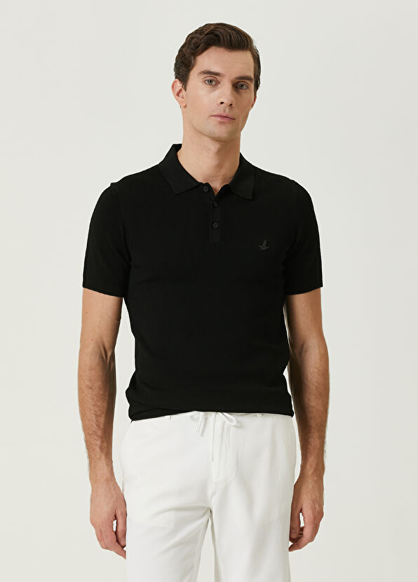 Beymen Club Siyah Polo Yaka Pirinç Dokulu Kısa Kollu Triko - 1