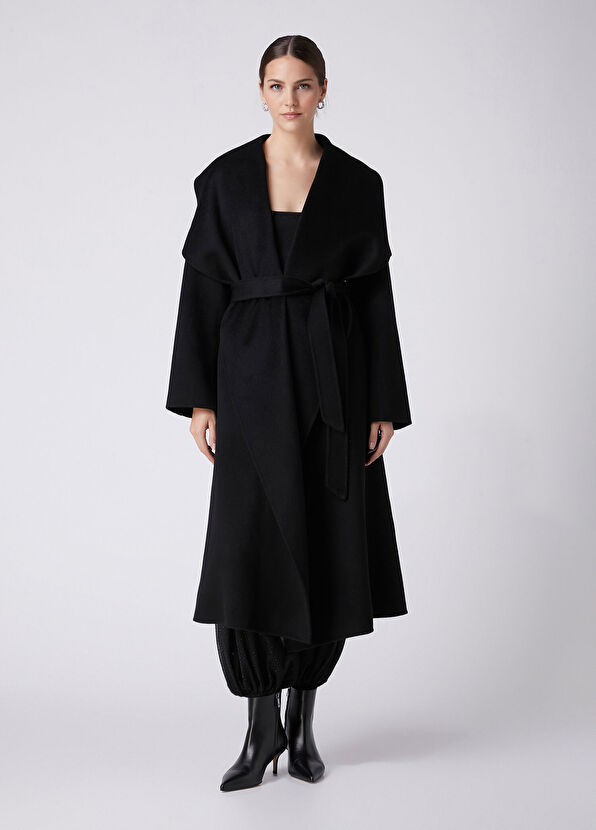 Beymen Club Black Belted Wool Coat - 4