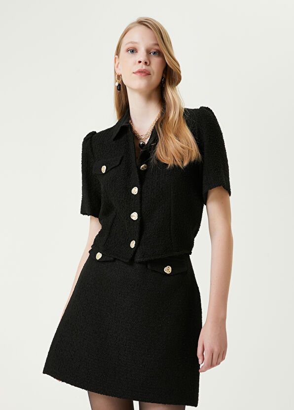 Beymen Club Siyah Metal Düğmeli Tweed Bluz - 1