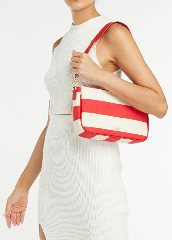 Beymen Club Kırmızı Beyaz Çizgili Kadın Keten Çanta - 2