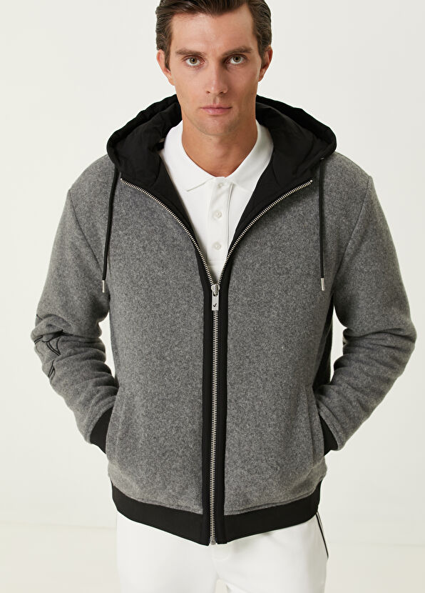 Beymen Club Grey Hooded Flannel Wool Coat - 2