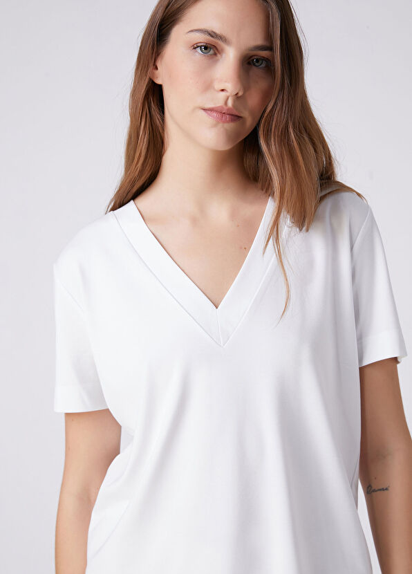Beymen Club Kırık Beyaz Yanı Yırtmaçlı Basic T-shirt - 2