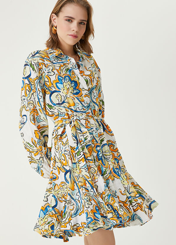 Beymen Club Ekru Desenli Mini Gömlek Elbise - 2