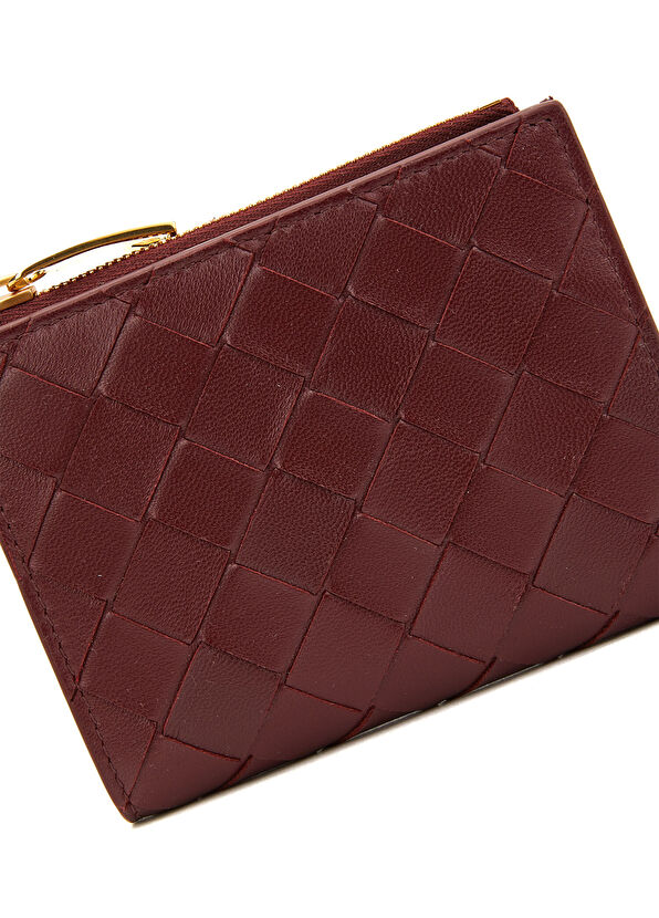Bordo Örgü Dokulu Kadın Deri Cüzdan - Görsel 4