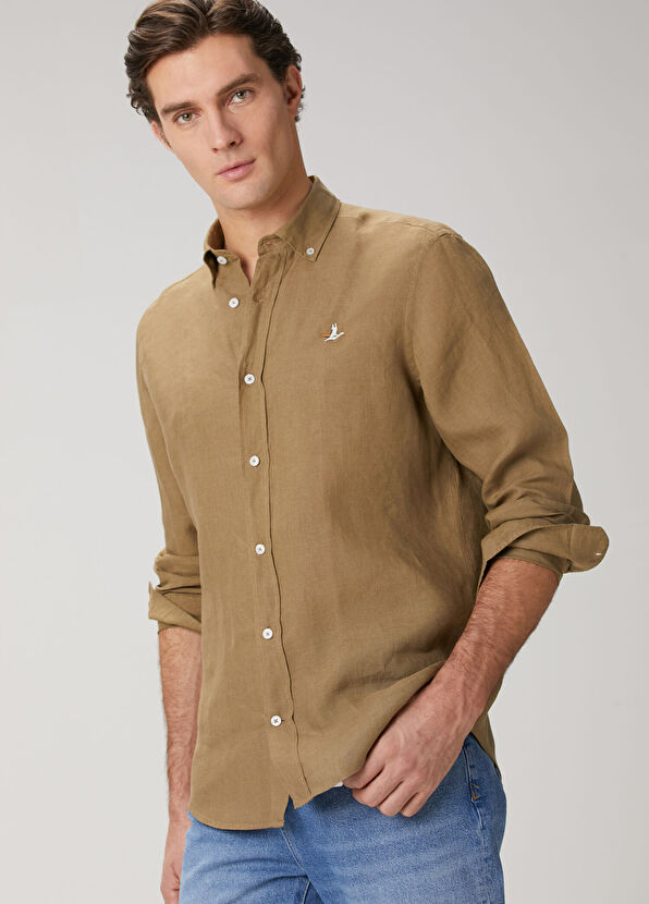 Beymen Club Comfort Fit Vizon Haki Keten Gömlek - 2