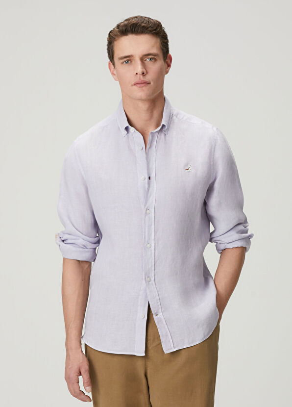 Beymen Club Lila Comfort Fit Keten Gömlek - 2