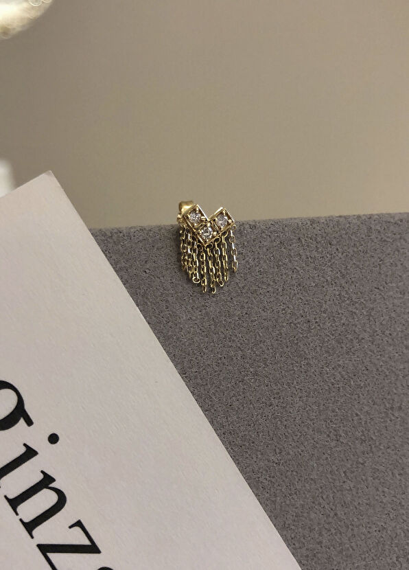 Ginza Design Jewelry Napoli Pırlanta Taşlı 14 Ayar Altın Kadın Tek Küpe - 3