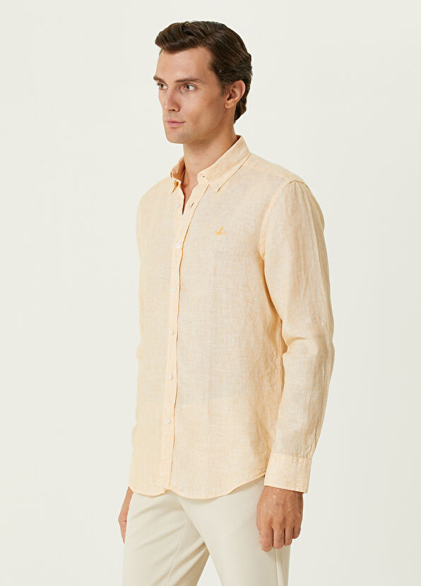 Beymen Club Comfort Fit Beyaz Sarı Keten Gömlek - 2