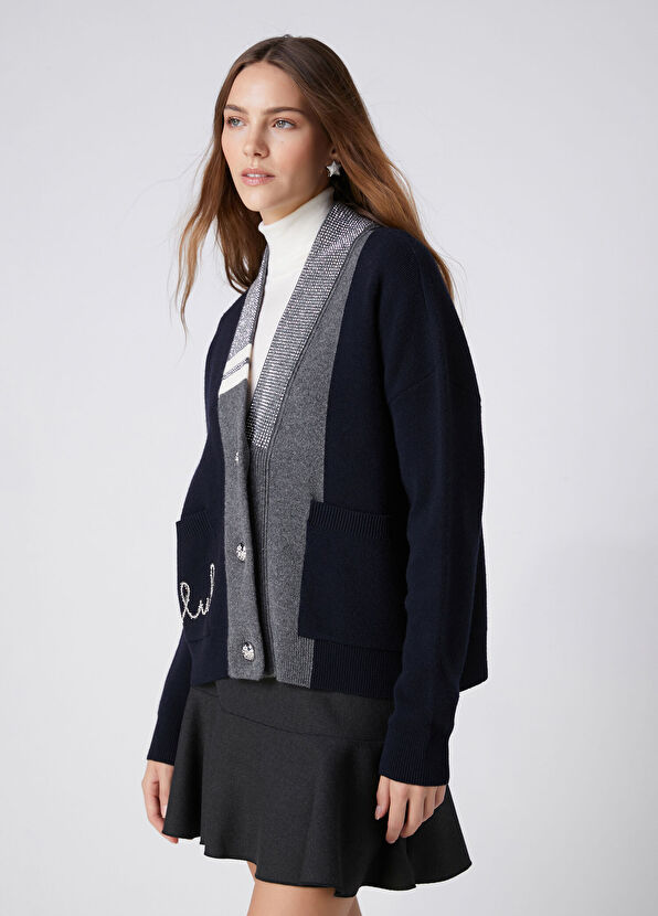 Beymen Club Navy Blue Crystal Logo College Cardigan - 4
