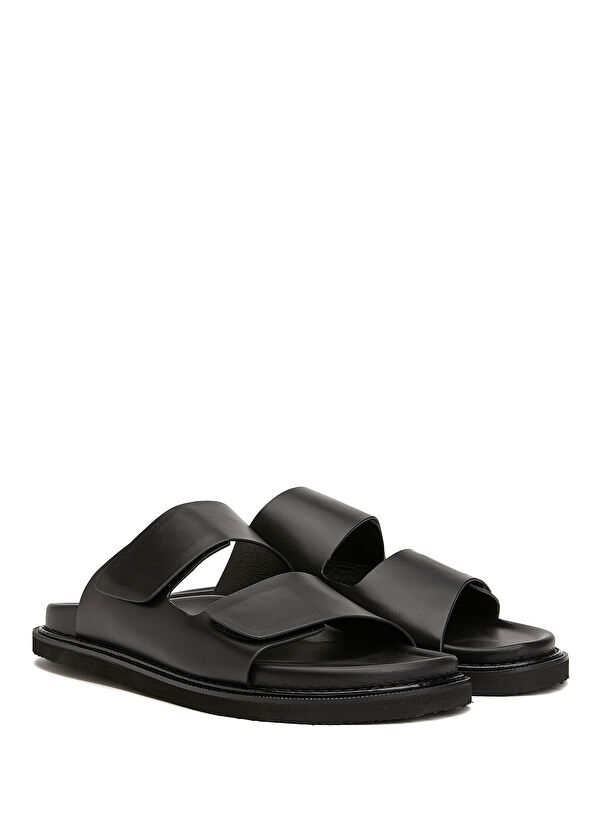 Beymen Club Siyah Çift Bantlı Erkek Deri Terlik - 2