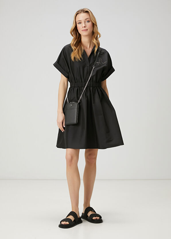 Beymen Club Black Stone Logo Embroidered Mini Shirt Dress - 3