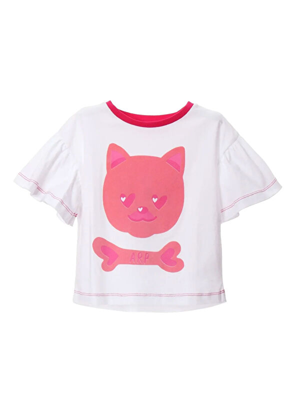 Agatha Ruiz de la Prada Rarotongo Beyaz Kedi Baskılı Kız Çocuk T-shirt - 1