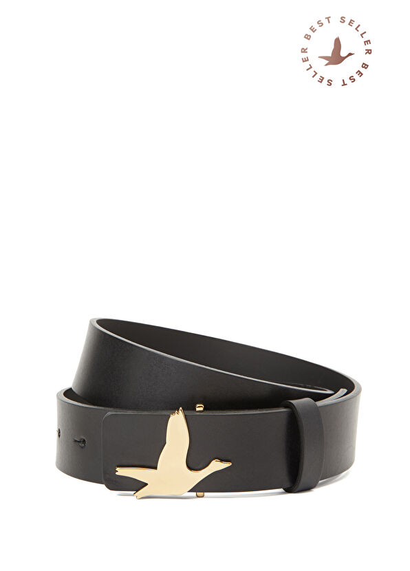 Beymen Club Women's Leather Belt With Black Goose Logo - 1