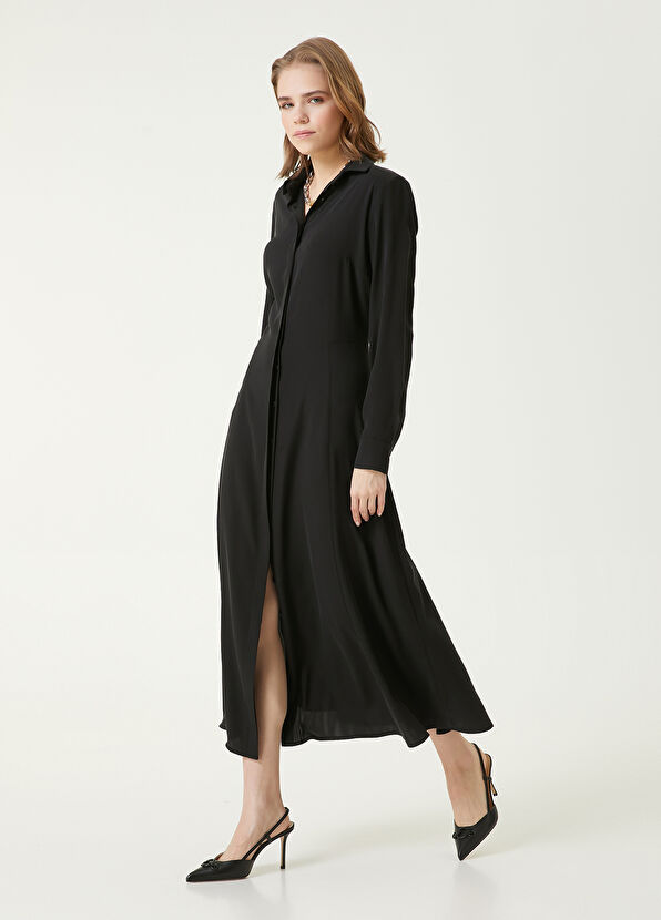 Beymen Club Siyah Midi İpek Gömlek Elbise - 1