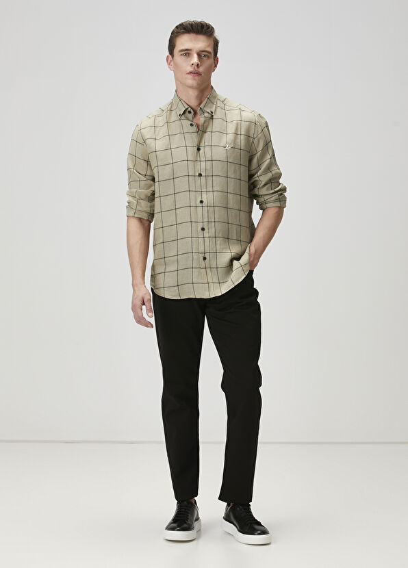 Beymen Club Comfort Fit Açık Haki Keten Gömlek - 3