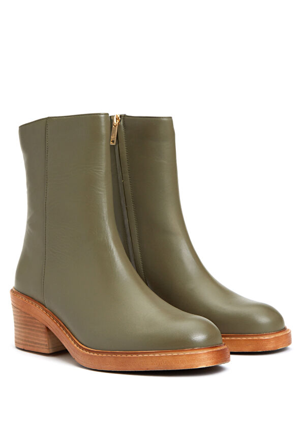 Beymen Club Haki Ahşap Topuklu Deri Bot - 2