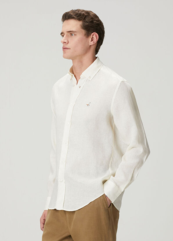 Beymen Club Cream Comfort Fit Linen Shirt - 4