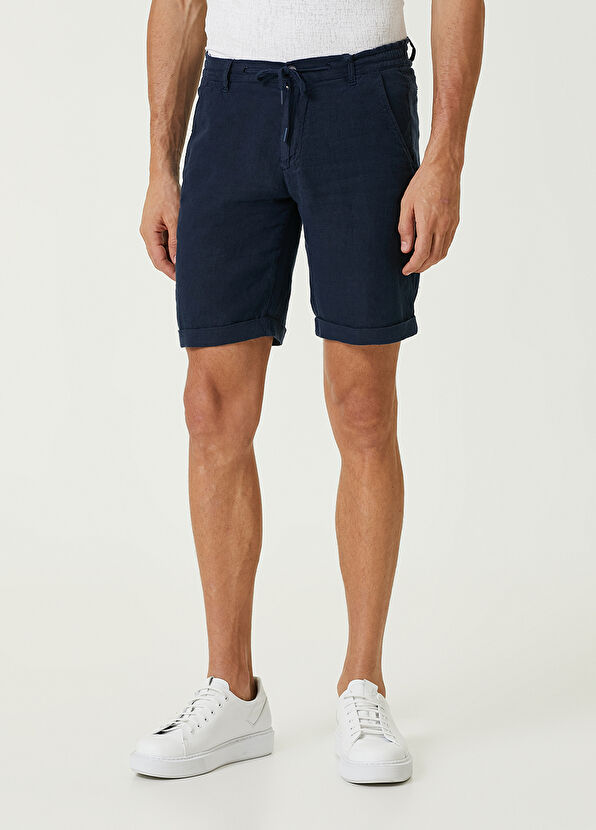 Beymen Club Regular Fit Lacivert Beli Kordonlu Keten Şort - 2