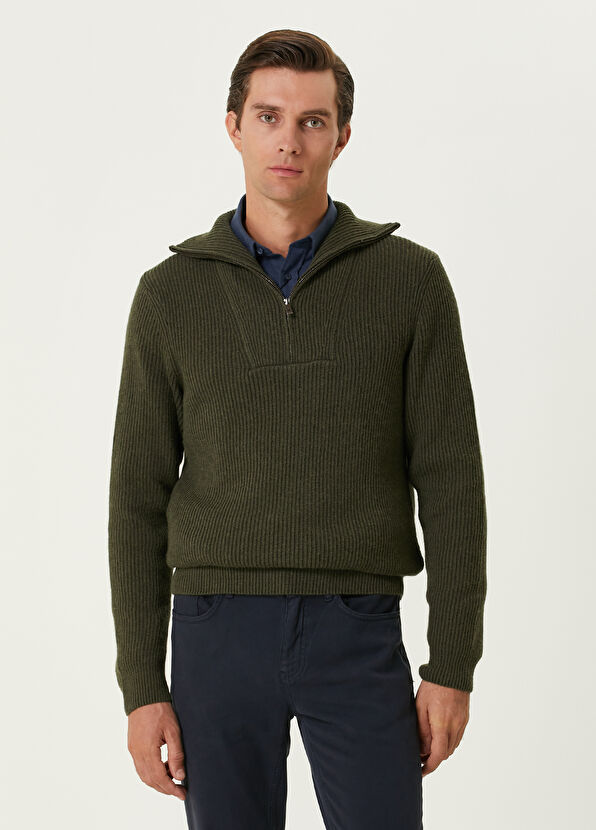 Beymen Club Khaki Collar Zippered Sweater - 1