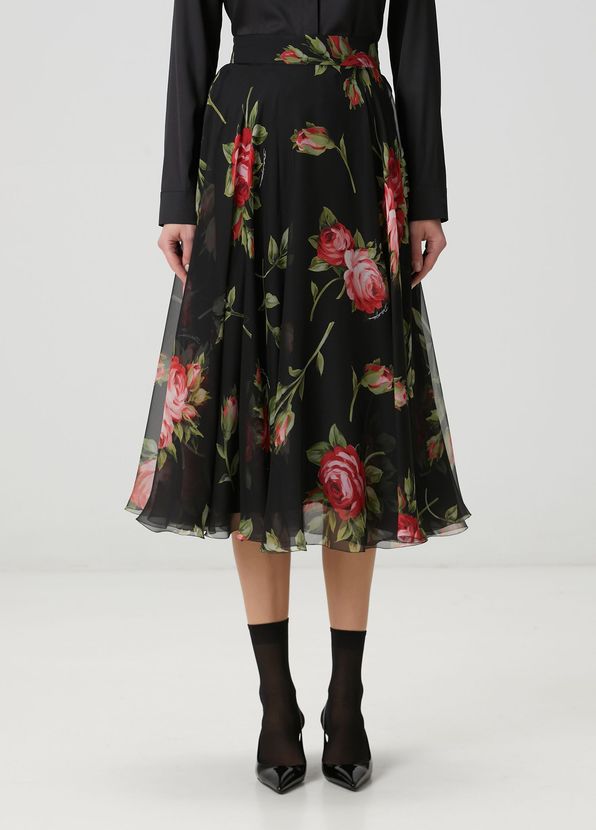 Dolce&Gabbana Red Black Midi Silk Skirt - 2