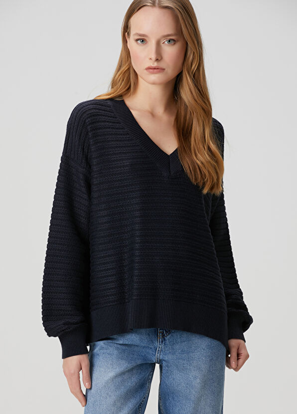 Beymen Club Oversize Navy Blue Wool Sweater - 4