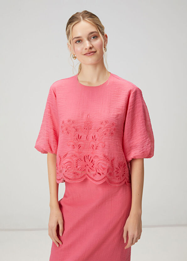 Beymen Club Pembe Nakışlı Balon Kol Bluz - 2