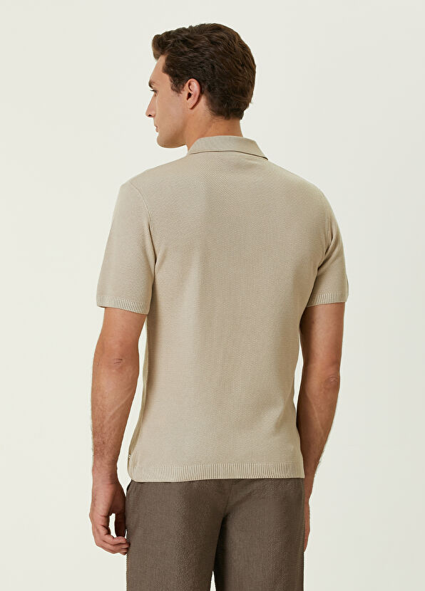 Beymen Club Bej Polo Yaka Ottoman Dokulu Kısa Kollu Triko - 4