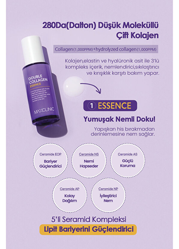 Maxclinic Düşük Moleküllü Kolajen İçeren Kırışıklık Karşıtı Esans MAXCLINIC Double Collagen Essence Serum 50 ml - 3